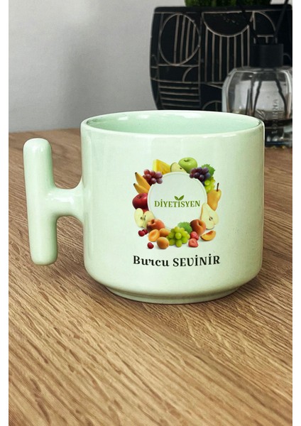 Kişiye Özel Diyetisyen Pastel T Kulplu Kupa Bardak Yeşil Tıp Bayramı Hediyesi