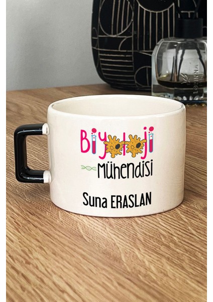 Kişiye Özel Biyoloji Mühendisi Lüks Fincan Siyah Mühendisler Günü Hediyesi