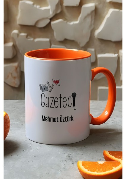 Kişiye Özel Gazeteci Kupa Bardak Turuncu Gazeteciler Günü Hediyesi