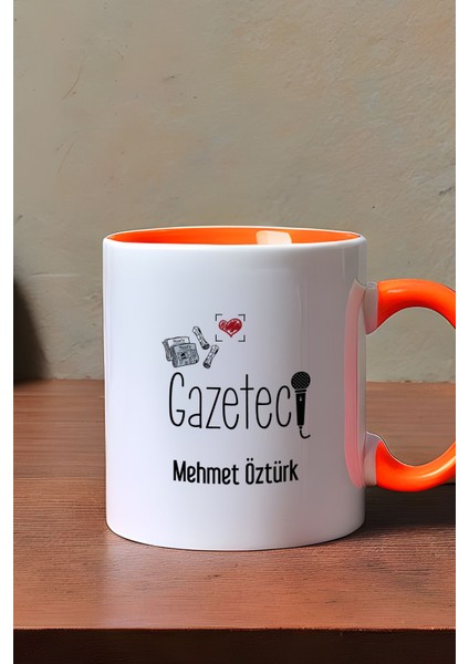 Kişiye Özel Gazeteci Kupa Bardak Turuncu Gazeteciler Günü Hediyesi modelleri
