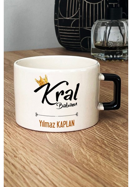 Kişiye Özel Kral Babam Lüks Fincan Siyah Babaya Doğum Günü Hediyesi