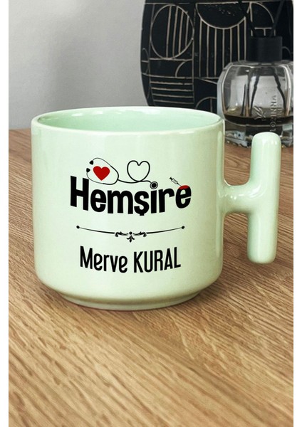 Kişiye Özel Hemşire Pastel T Kulplu Kupa Bardak Yeşil Isme Özel Tıp Bayramı Hediyesi fiyatları