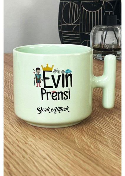 Kişiye Özel Evin Prensi Pastel T Kulplu Kupa Bardak Yeşil Erkek Çocuğa Hediye fiyatları