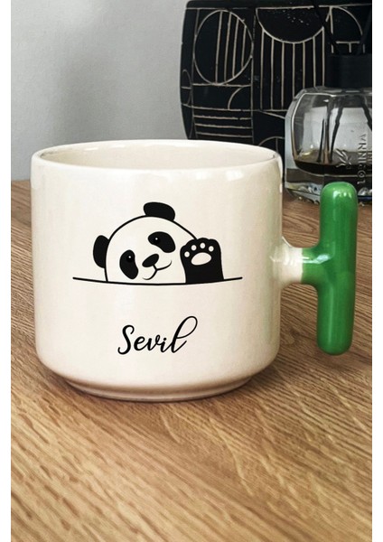 Kişiye Özel Sevimli Panda Kupa Bardak T Kulplu Yeşil Pandalı Hediye fiyatları