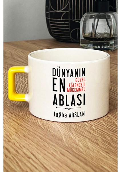 Kişiye Özel Abla Lüks Fincan Sarı Ablaya Doğum Günü Hediyesi