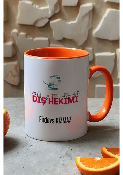 Kişiye Özel Diş Hekimi Kupa Bardak Turuncu Diş Hekimleri Günü Hediyesi
