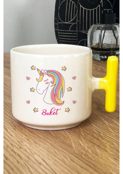 Kişiye Özel Unicorn Kupa Bardak T Kulplu Sarı Kız Çocuğa Doğum Günü Hediyesi fiyatları