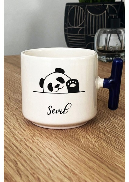 Kişiye Özel Sevimli Panda Kupa Bardak T Kulplu Lacivert Pandalı Hediye fiyatları