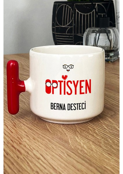 Kişiye Özel Optisyen Kupa Bardak T Kulplu Kırmızı Isme Özel Tıp Bayramı Hediyeleri