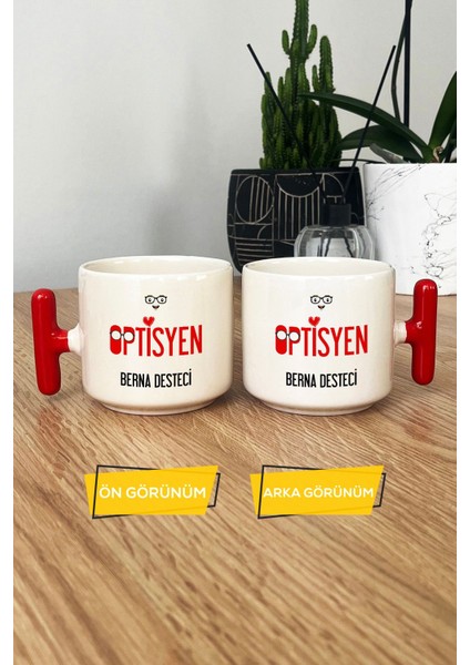 Kişiye Özel Optisyen Kupa Bardak T Kulplu Kırmızı Isme Özel Tıp Bayramı Hediyeleri