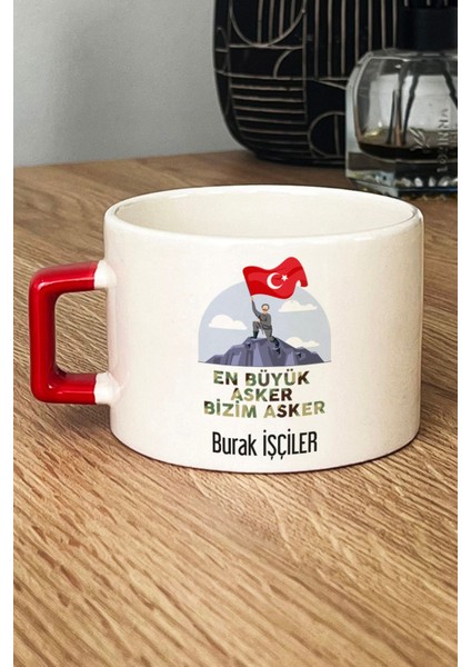 Kişiye Özel En Büyük Asker Lüks Fincan Kırmızı Askere Hediye