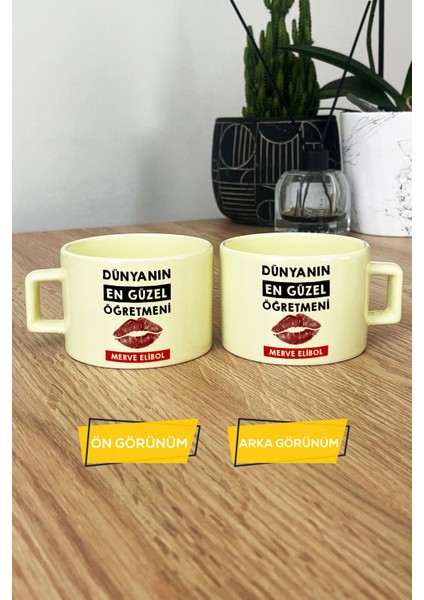 Kişiye Özel Dünyanın En Güzel Öğretmeni Pastel Fincan Sarı Öğretmenler Günü Hediyesi modelleri
