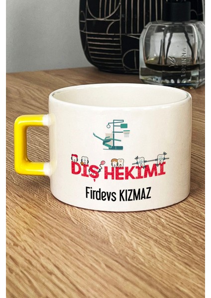 Kişiye Özel Diş Hekimi Lüks Fincan Sarı Diş Hekimleri Günü Hediyesi