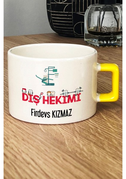 Kişiye Özel Diş Hekimi Lüks Fincan Sarı Diş Hekimleri Günü Hediyesi fiyatları