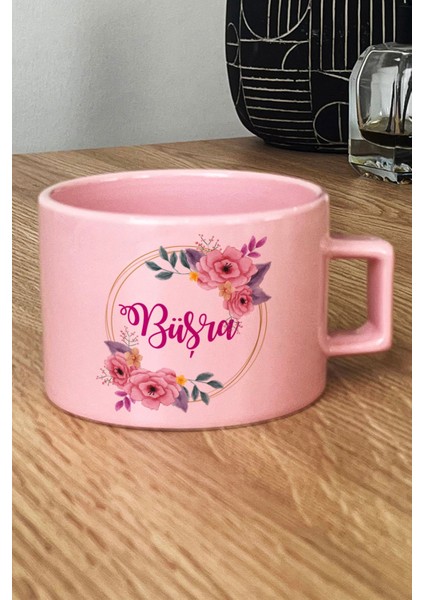 Kişiye Özel Çiçekli Isim Yazan Pastel Fincan Pembe Arkadaşa Doğum Günü Hediyesi fiyatları