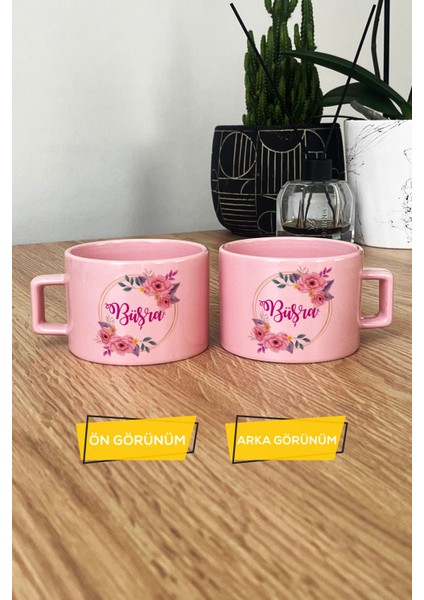 Kişiye Özel Çiçekli Isim Yazan Pastel Fincan Pembe Arkadaşa Doğum Günü Hediyesi modelleri