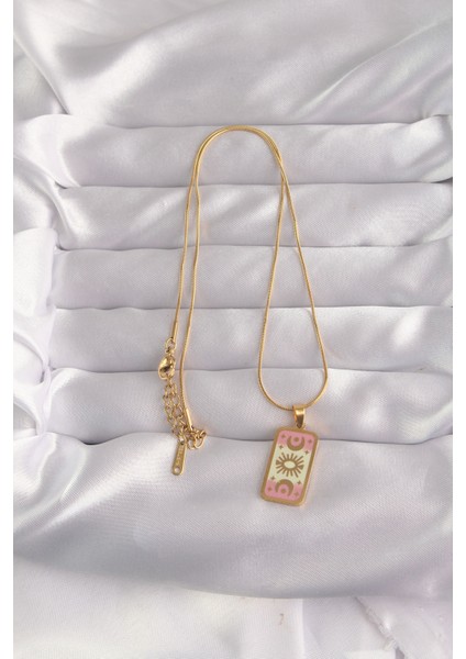 316L Çelik Gold Renk Karışık Mineli Ay Figür Tarot Kolye - TJ-BKO9036