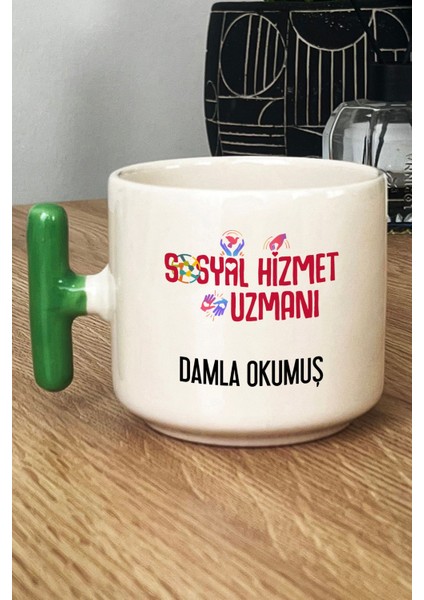 Kişiye Özel Sosyal Hizmet Uzmanı Kupa Bardak T Kulplu Yeşil