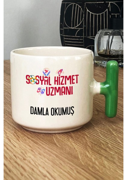 Kişiye Özel Sosyal Hizmet Uzmanı Kupa Bardak T Kulplu Yeşil