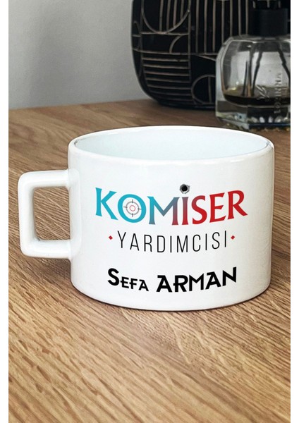Kişiye Özel Komiser Yardımcısı Lüks Fincan Beyaz Polisler Günü Hediyesi