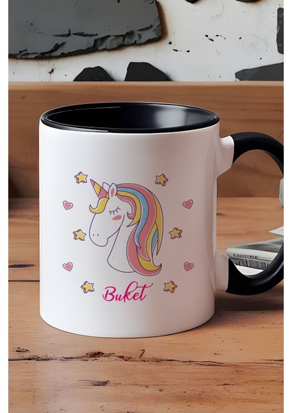 Kişiye Özel Unicorn Kupa Bardak Siyah Kız Çocuğa Doğum Günü Hediyesi