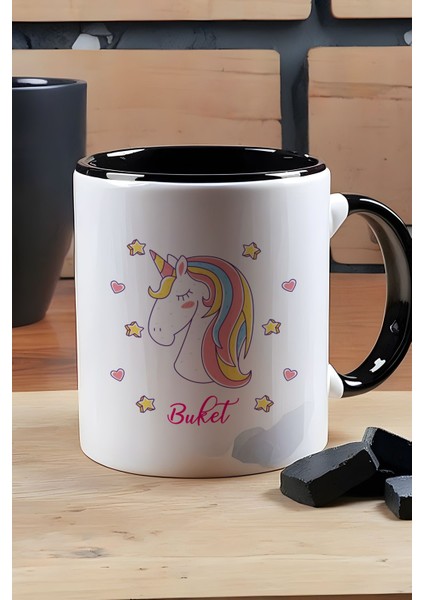 Kişiye Özel Unicorn Kupa Bardak Siyah Kız Çocuğa Doğum Günü Hediyesi modelleri