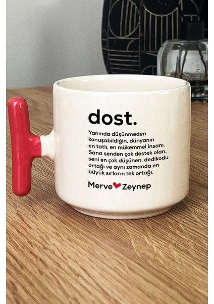 Kişiye Özel Dost Kupa Bardak T Kulplu Pembe Isme Özel Arkadaşa Hediye
