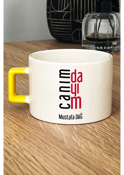 Kişiye Özel Canım Dayım Lüks Fincan Sarı Dayıya Doğum Günü Hediyesi