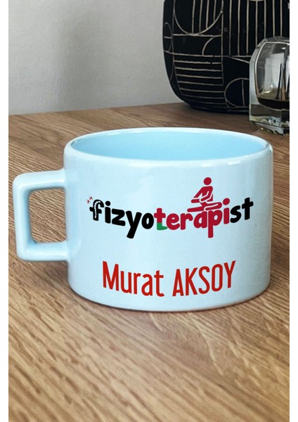 Kişiye Özel Fizyoterapist Pastel Fincan Mavi Isme Özel Tıp Bayramı Hediyeleri