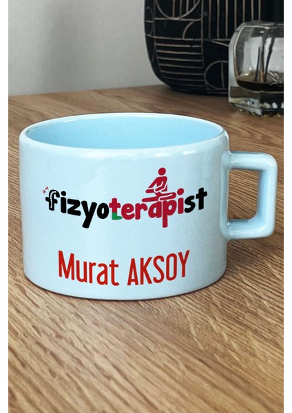 Kişiye Özel Fizyoterapist Pastel Fincan Mavi Isme Özel Tıp Bayramı Hediyeleri
