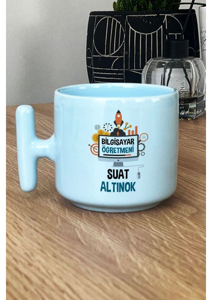 Kişiye Özel Bilgisayar Öğretmeni -2- Pastel T Kulplu Kupa Bardak Mavi Öğretmenler Günü Hediyesi