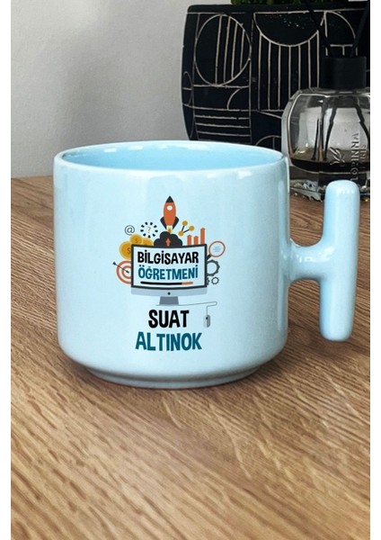 Kişiye Özel Bilgisayar Öğretmeni -2- Pastel T Kulplu Kupa Bardak Mavi Öğretmenler Günü Hediyesi