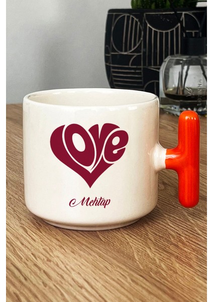 Kişiye Özel Isme Özel Love Kupa Bardak T Kulplu Turuncu Sevgiliye Hediye fiyatları