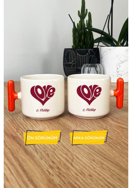 Kişiye Özel Isme Özel Love Kupa Bardak T Kulplu Turuncu Sevgiliye Hediye modelleri