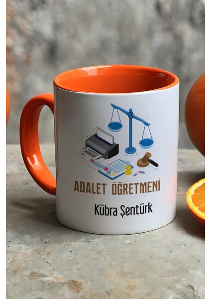 Kişiye Özel Adalet Öğretmeni Kupa Bardak Turuncu Öğretmenler Günü Hediyesi fiyatları