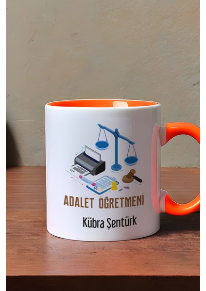 Kişiye Özel Adalet Öğretmeni Kupa Bardak Turuncu Öğretmenler Günü Hediyesi modelleri