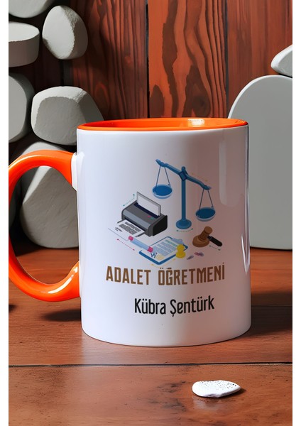 Kişiye Özel Adalet Öğretmeni Kupa Bardak Turuncu Öğretmenler Günü Hediyesi indirimleri