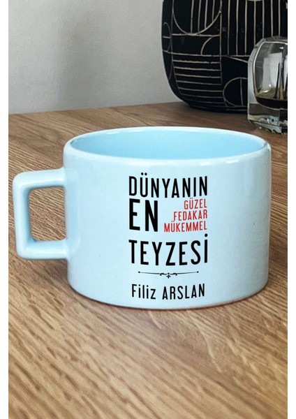 Kişiye Özel Teyzeye Hediye Pastel Fincan Mavi Teyzeye Doğum Günü Hediyesi