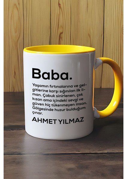 Kişiye Özel Baba Kupa Bardak Sarı Isme Özel Babalar Günü Hediyesi modelleri