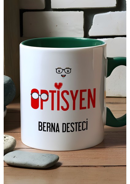 Kişiye Özel Optisyen Kupa Bardak Yeşil Isme Özel Tıp Bayramı Hediyeleri