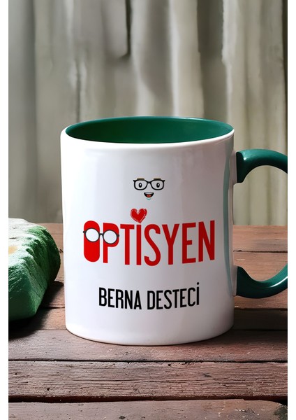 Kişiye Özel Optisyen Kupa Bardak Yeşil Isme Özel Tıp Bayramı Hediyeleri
