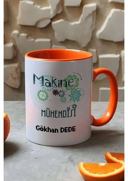 Kişiye Özel Makine Mühendisi Kupa Bardak Turuncu Mühendisler Günü Hediyesi