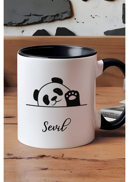 Kişiye Özel Sevimli Panda Kupa Bardak Siyah Pandalı Hediye