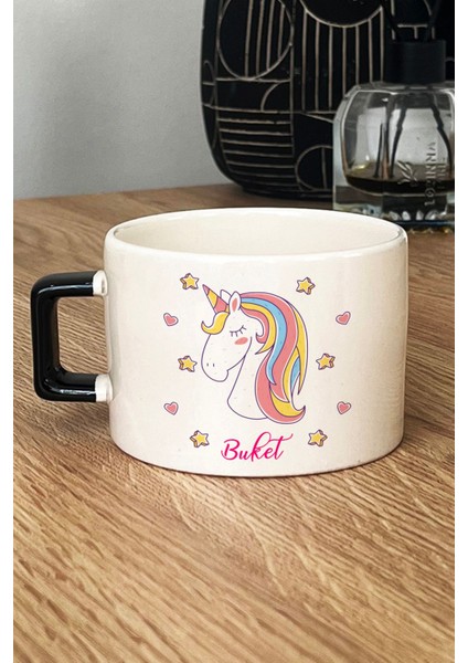 Kişiye Özel Unicorn Lüks Fincan Siyah Kız Çocuğa Doğum Günü Hediyesi