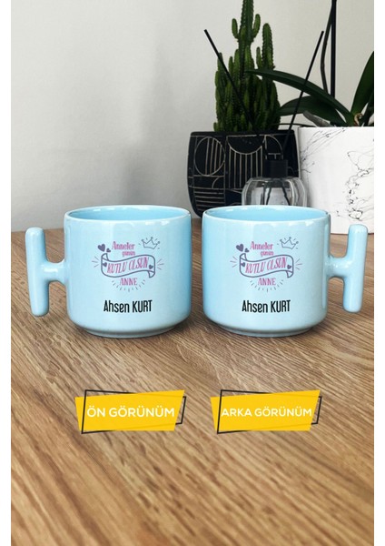 Kişiye Özel Anneler Günü -2- Hediyesi Pastel T Kulplu Kupa Bardak Mavi