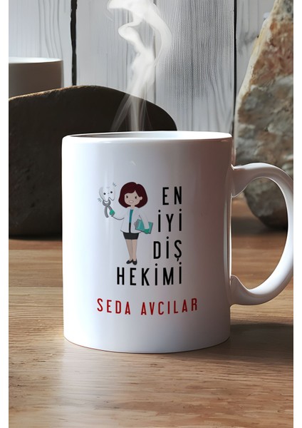 Kişiye Özel Kadın En Iyi Diş Hekimi Kupa Bardak Beyaz modelleri