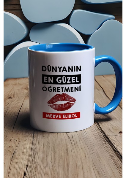 Kişiye Özel Dünyanın En Güzel Öğretmeni Kupa Bardak Mavi Öğretmenler Günü Hediyesi fırsatları