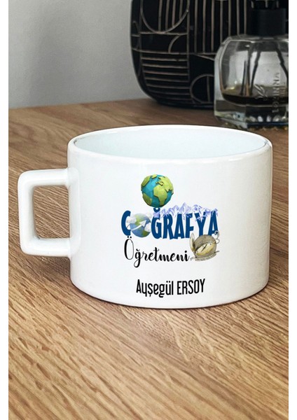 Kişiye Özel Coğrafya Öğretmeni -2- Lüks Fincan Beyaz Öğretmenler Günü Hediyesi
