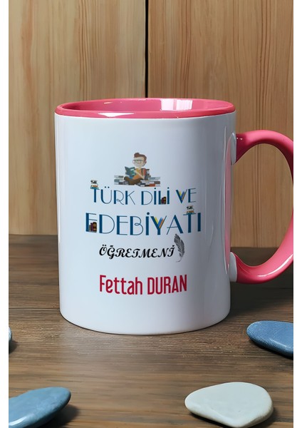 Kişiye Özel Erkek Türk Dili ve Edebiyatı Öğretmeni Kupa Bardak Pembe