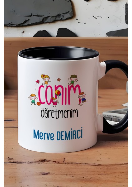 Kişiye Özel Sınıf Öğretmenine Hediye Kupa Bardak Siyah Canım Öğretmenim